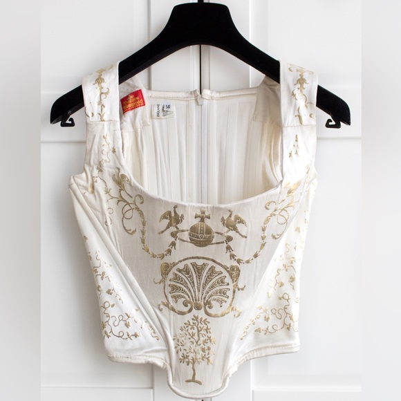 Iconic Vivienne Westwood Vintage F/W 1991 White Gold Boulle Satin 90s Corset Top - Picture 4 of 16